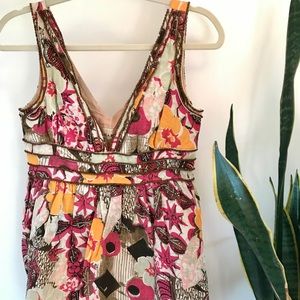 Anthropologie Floral Tank with Wooden Beads